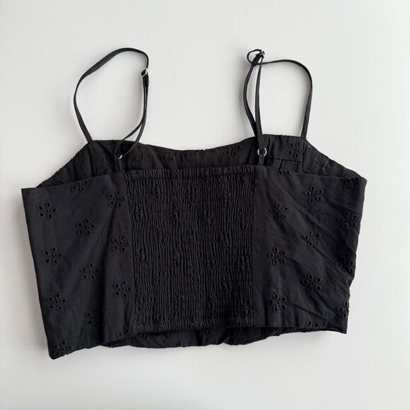 Jason Wu Cotton Eyelet Spaghetti Strap Side Zip Black Bustier Crop Top L‎ - Picture 2 of 7